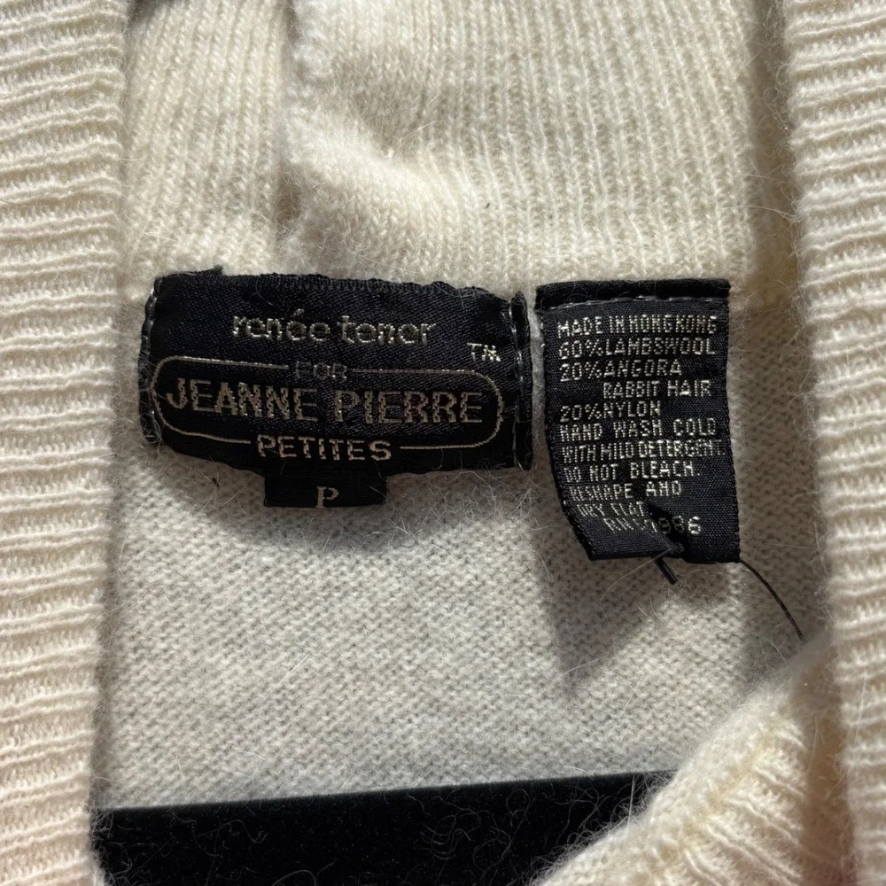 Cream Angora Lambswool Puff Sleeve Mock Neck Sweater Vintage 80s S Preppy Lux